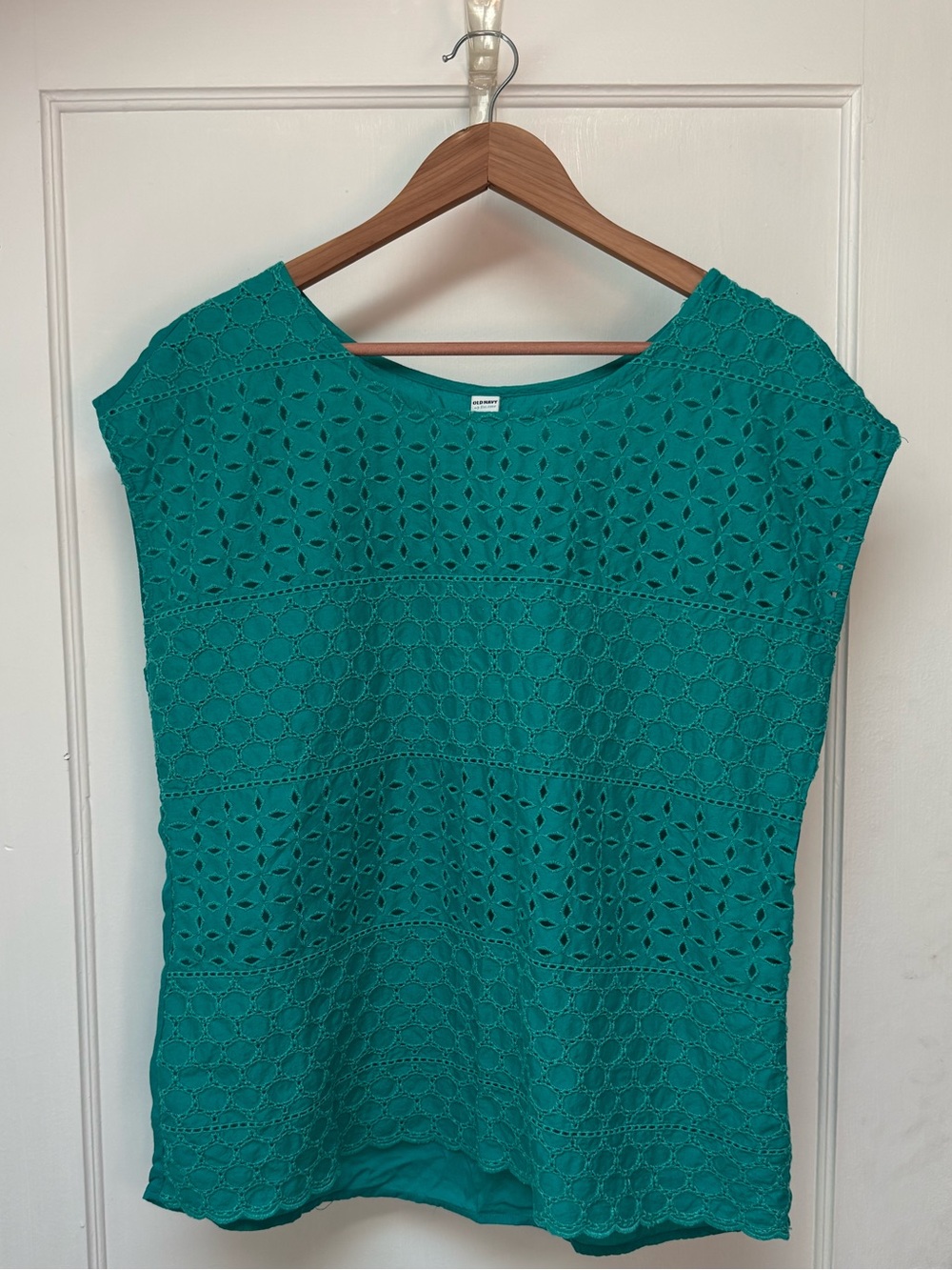 Old Navy Teal Eyelet Lace Cap-Sleeve Top